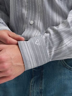 Men's Cody Johnson One Pocket Button Down Shirt in Charcoal Dobby Stripes