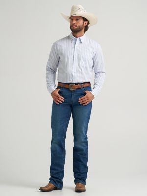 Men's Cody Johnson One Pocket Button Down Shirt in Azure Stripes
