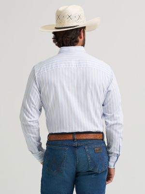 Men's Cody Johnson One Pocket Button Down Shirt in Azure Stripes