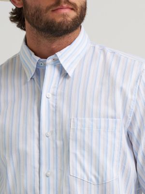 Men's Cody Johnson One Pocket Button Down Shirt in Azure Stripes