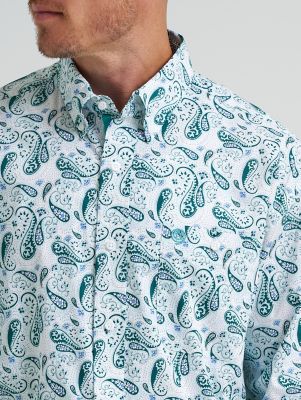 Wrangler&reg; George Strait&trade; Long Sleeve Button Down One Pocket Shirt in Aqua Paisley