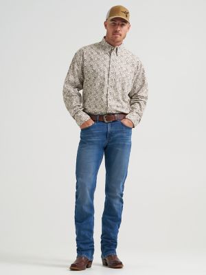 Wrangler&reg; George Strait&trade; Long Sleeve Button Down Two Pocket Shirt in Green Vines