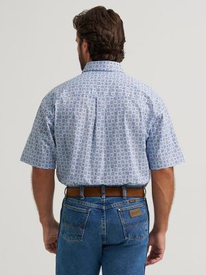Chemise Wrangler Originals Homme - Bleu à Carreaux, Manches Courtes, Poche - Taille L