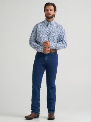 Wrangler&reg; George Strait&trade; Long Sleeve Button Down Two Pocket Shirt in Baby Blue Paisley