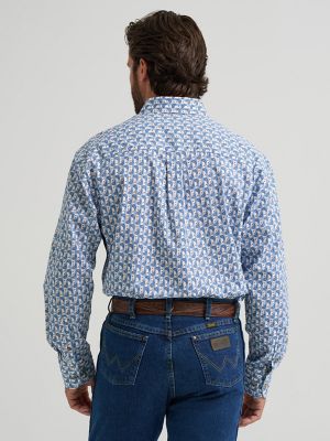 Wrangler&reg; George Strait&trade; Long Sleeve Button Down Two Pocket Shirt in Baby Blue Paisley
