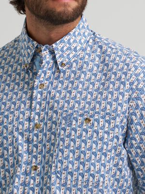 Wrangler&reg; George Strait&trade; Long Sleeve Button Down Two Pocket Shirt in Baby Blue Paisley