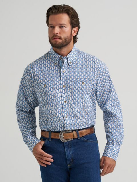 Мужские рубашки Wrangler George Strait™ Long Sleeve Button Down Two Pocket Shirt