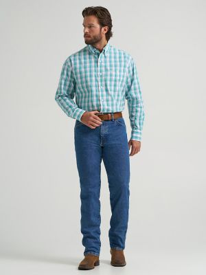Wrangler&reg; George Strait&trade; Long Sleeve Button Down One Pocket Shirt in Aqua Madras