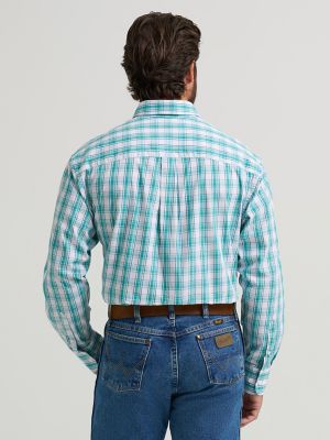 Wrangler&reg; George Strait&trade; Long Sleeve Button Down One Pocket Shirt in Aqua Madras