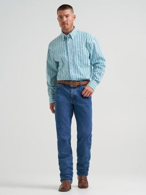 Wrangler&reg; George Strait&trade; Long Sleeve Button Down One Pocket Shirt in Aqua Chain Stripe