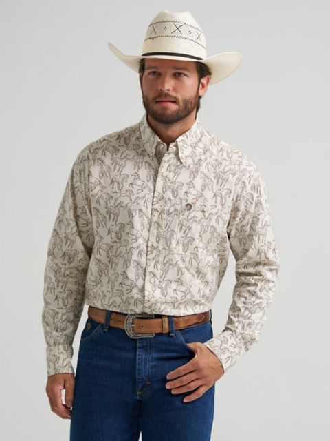 Мужские рубашки Wrangler George Strait™ Horse Print Button Down One Pocket Shirt