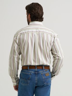 Wrangler&reg; George Strait&trade; Long Sleeve Button Down One Pocket Shirt in Apple Green Stripe