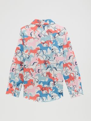 Girls Long Sleeve Horse Print Snap Shirt:Colorful Horses:L alternative view
