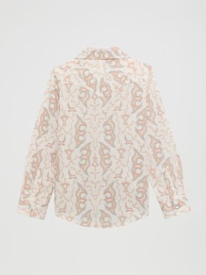 Girl's Bold Print Western Snap Shirt in White