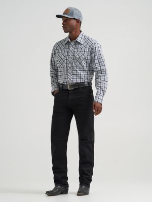 Men's Wrangler Retro&reg; Long Sleeve Sawtooth Snap Pocket Western Shirt in Pine Black