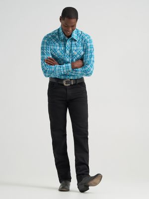 Mens Retro Long Sleeve Plaid Snap Shirt:Deep Sea:XXL alternative view