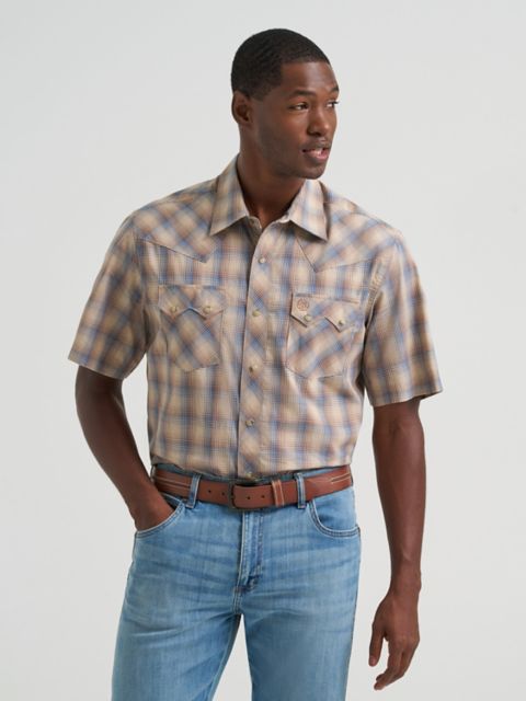 Мужские рубашки Wrangler Men's Wrangler Retro® Short Sleeve Sawtooth Pocket Western Snap Shirt