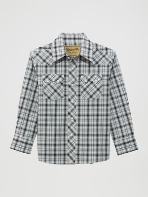 Wrangler Kids' Boy's  Retro® Western Snap Plaid Shirt With Front Sawtooth Pockets In Pine Black