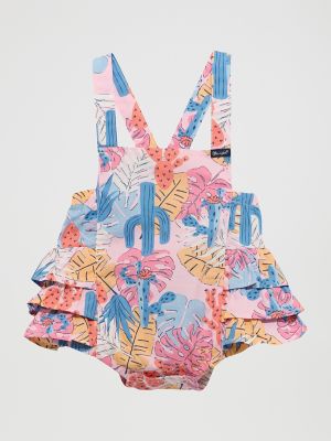 Wrangler Kids' Baby Girl's Western Printed Ruffle Bodysuit In Pink Cacti