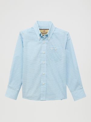 Wrangler Kids' Boy's Classic Button-down Print Shirt In Diamond Blue