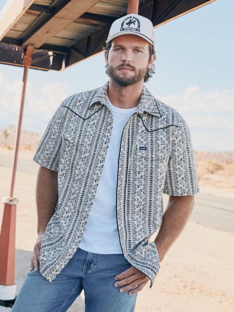 Мужские рубашки Wrangler Vintage-Inspired Piped Printed Western Snap Shirt
