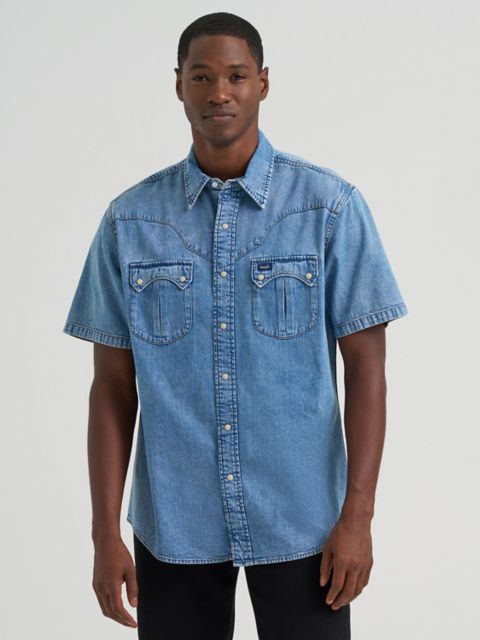 Мужские рубашки Wrangler Vintage-Inspired Sculpted Yoke Denim Snap Shirt