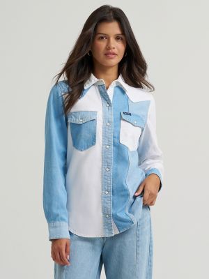 Women's Wrangler Pieced Denim Vintage Fit Snap Shirt