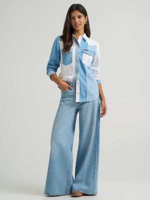 Women's Wrangler Pieced Denim Vintage Fit Snap Shirt