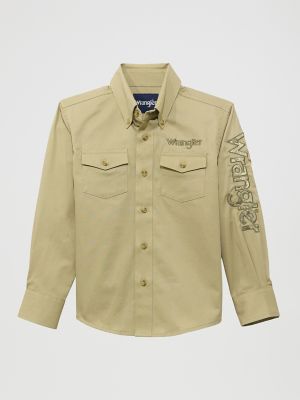 Boy's Wrangler® Logo Long Sleeve Western Snap Shirt
