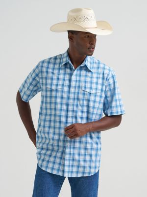 Men's Wrinkle Resist Short Sleeve Western Snap Plaid Shirt