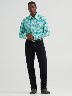 Men's Wrangler&reg; Logo Long Sleeve Western Snap Shirt in Turquoise Sea