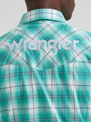 Men's Wrangler&reg; Logo Long Sleeve Western Snap Shirt in Turquoise Sea