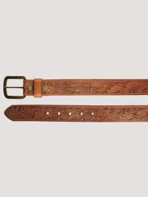 Mens Morning Glory Tooled Belt:Cognac:42 alternative view
