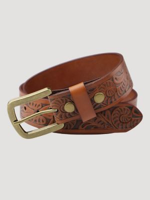 Men's Morning Glory Tooled Belt in Cognac