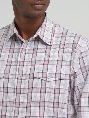 Men's Wrinkle Resist Long Sleeve Western Snap Plaid Shirt