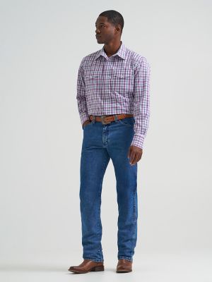 Men's Wrinkle Resist Long Sleeve Western Snap Plaid Shirt in Violet