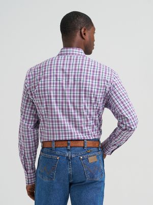 Men's Wrinkle Resist Long Sleeve Western Snap Plaid Shirt in Violet