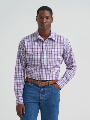 Men's Wrinkle Resist Long Sleeve Western Snap Plaid Shirt