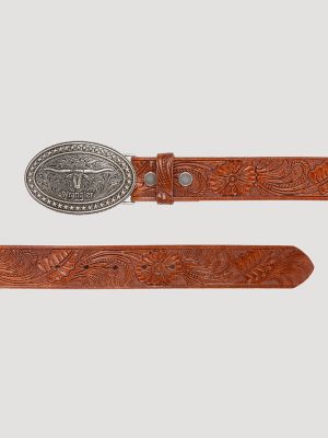Men's Trophy Buckle Embossed Belt in Cognac