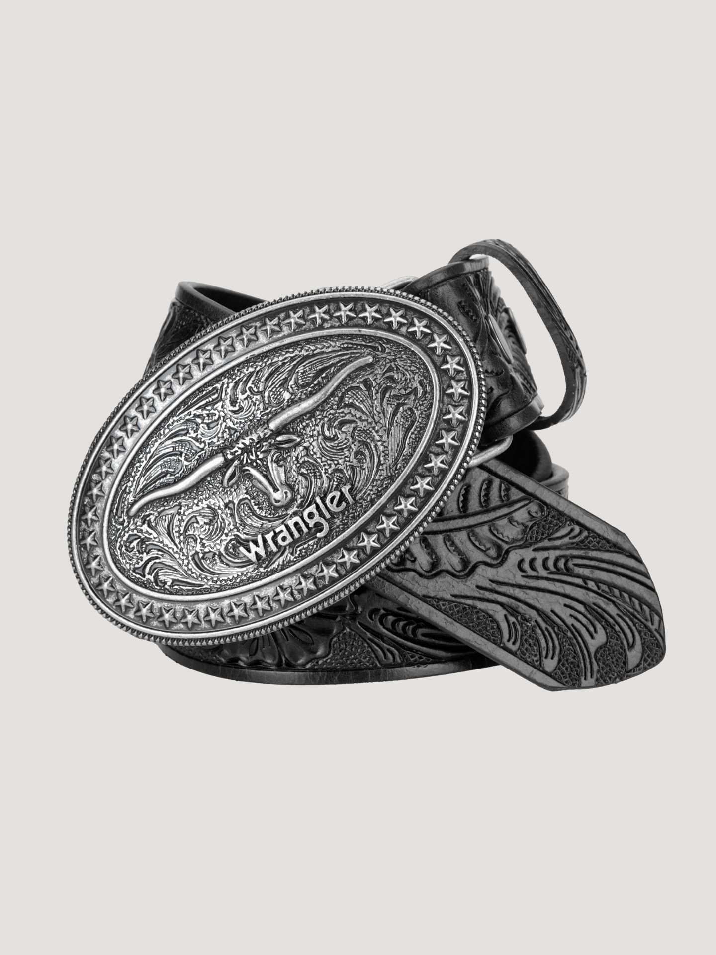 Мужской ремень Wrangler Trophy Buckle Embossed, цвет: Чёрный — фото 1