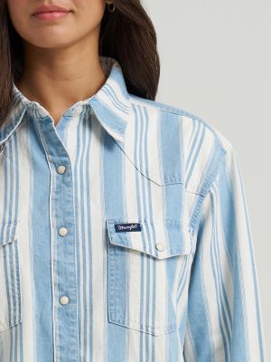 Women's Wrangler Brushpopper Boyfriend Western Snap Shirt