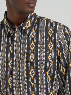 Men's Checotah&reg; Long Sleeve Western Snap Printed Shirt in Crow Black