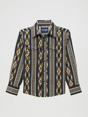 Wrangler Kids' Boy's Checotah Long Sleeve Western Snap Shirt In Crow Black