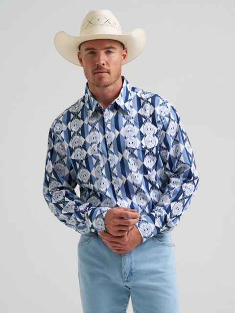 Мужские рубашки Wrangler Men's Checotah® Long Sleeve Western Snap Printed Shirt