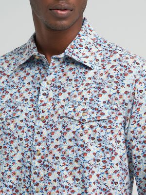 Mens Retro Premium Long Sleeve Western Snap Print:Floral Fig:M alternative view 3