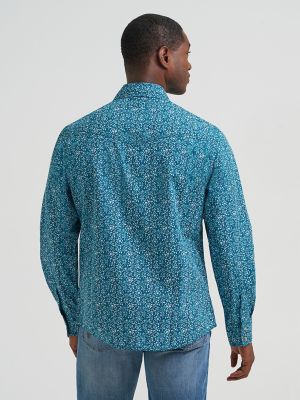 Mens Retro Premium Long Sleeve Western Snap Print:Happy Teal:L alternative view 2