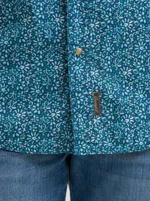 Mens Retro Premium Long Sleeve Western Snap Print:Happy Teal:L alternative view 4