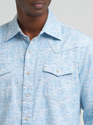 Men's Wrangler&reg; Retro&reg; Premium Long Sleeve Western Snap Printed Shirt in Toile Waves alternative view 3