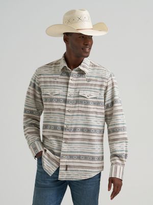 SHINROAD reversoverhemd Retro overhemd Heren Vintage Western Cowboy print Slim Fit lang mouwen overhemd, Blauw, XXL