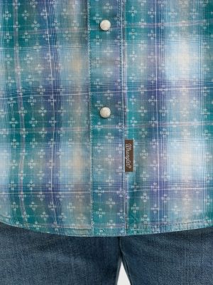 Mens Retro Premium LS Western Snap Plaid Shirt:Pebbled Blue:L alternative view 4